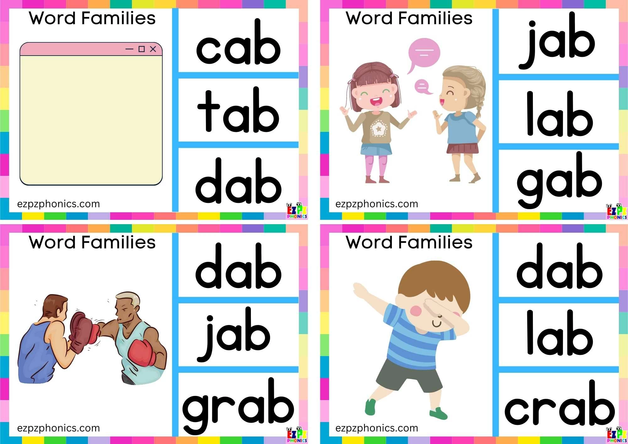 ab Word Family Look at the Images and Clip the Correct Word. Clip Card Activity for Kids Set 2